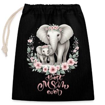Meilleure maman de tous les temps éléphant Couronne florale maternité - Sac cadeau en coton avec cordon (25 x 30 cm) - noir - Devant