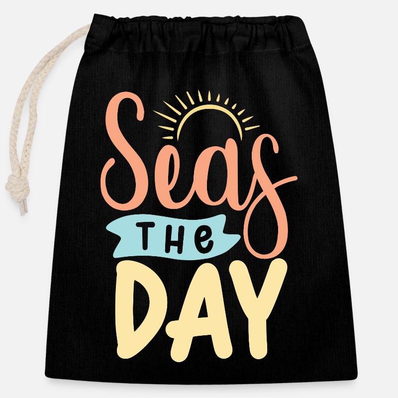 Seas The Day - Closable cotton gift bag (25x30cm) - black