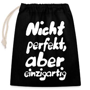 Not perfect... - Closable cotton gift bag (25x30cm) - black - Front