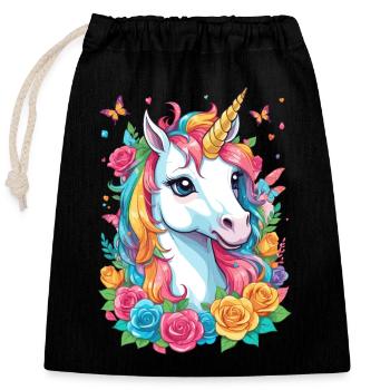Cute Unicorn - Closable cotton gift bag (25x30cm) - black - Front