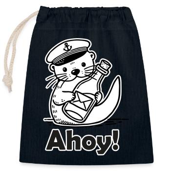 Cute Seaman Otter Holding A Postcard In A Bottle - Closable cotton gift bag (25x30cm) - navy - Front