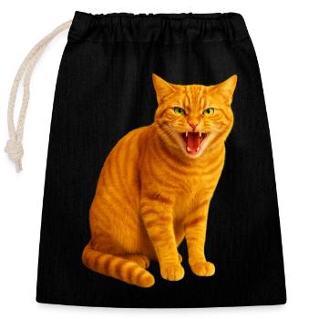 Chat tigré orange sifflant - Sac cadeau en coton avec cordon (25 x 30 cm) - noir - Devant