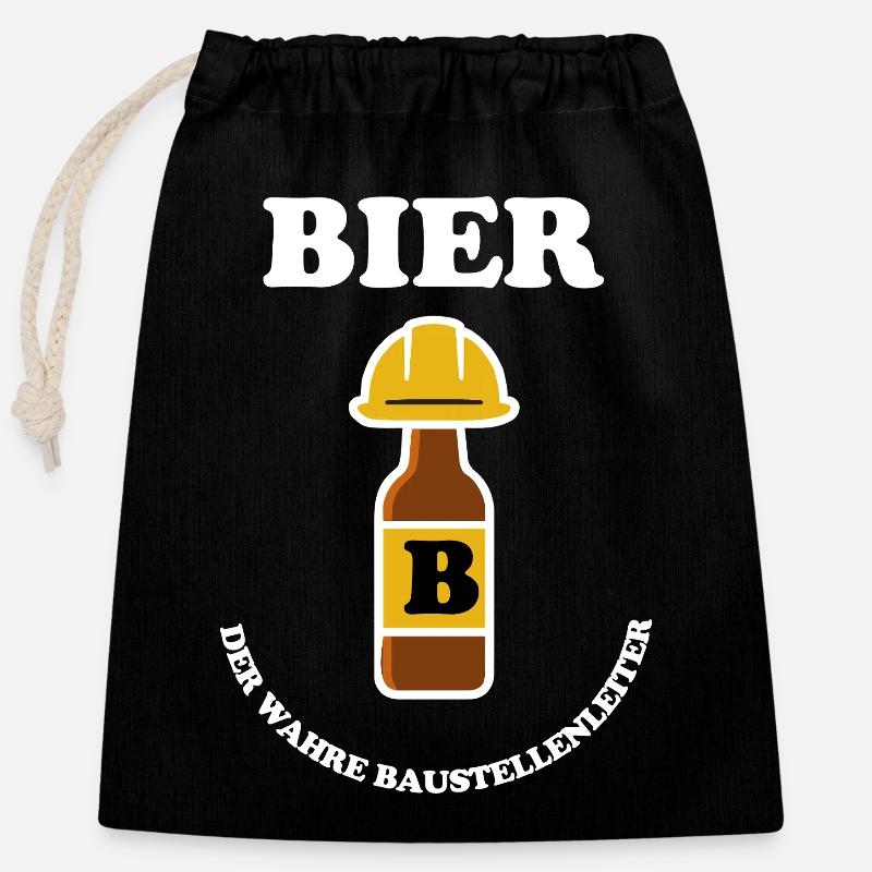 BIER - Verschließbarer Geschenkbeutel aus Baumwolle (25x30cm) - Schwarz