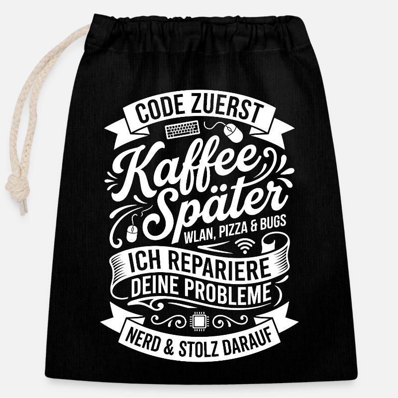 Code d’abord le café après - Sac cadeau en coton avec cordon (25 x 30 cm) - noir