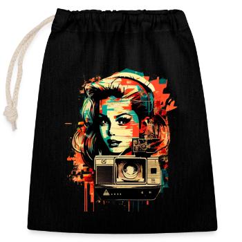 Retro portrait of a young woman - Closable cotton gift bag (25x30cm) - black - Front