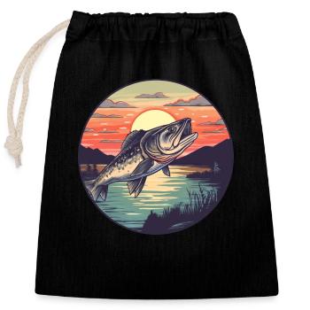 angeln Zander bei Sonnenuntergang - Verschließbarer Geschenkbeutel aus Baumwolle (25x30cm) - Schwarz - Vorne
