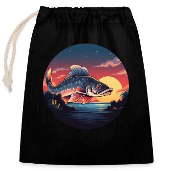 Angler Fisch Forelle Sunset - Verschließbarer Geschenkbeutel aus Baumwolle (25x30cm) - Schwarz - Vorne