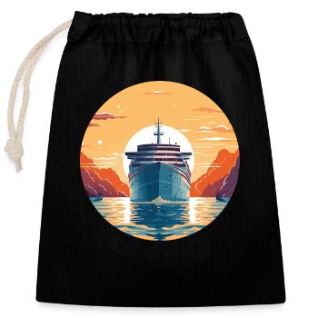 Cruise ship at sunset - trip - Closable cotton gift bag (25x30cm) - black - Front