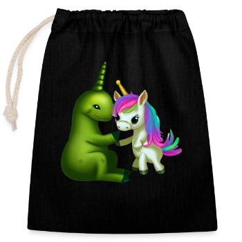 Friends from other worlds: Alien meets unicorn - Closable cotton gift bag (25x30cm) - black - Front