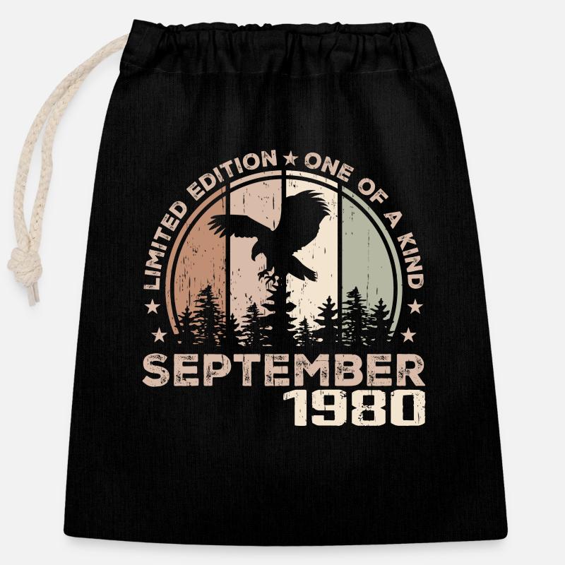 Unvergleichlich seit September 1980 44 Jubiläum - Verschließbarer Geschenkbeutel aus Baumwolle (25x30cm) - Schwarz