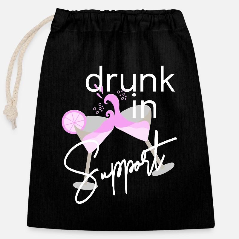 Drunk in support for dark backgrounds - Closable cotton gift bag (25x30cm) - black