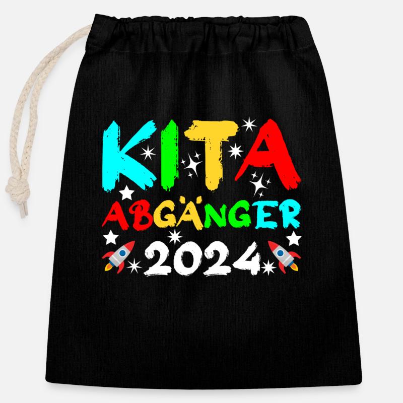 Kita Abgänger 2024 - Verschließbarer Geschenkbeutel aus Baumwolle (25x30cm) - Schwarz