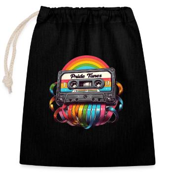 Pride Tunes Rainbow Cassette Design - Verschließbarer Geschenkbeutel aus Baumwolle (25x30cm) - Schwarz - Vorne