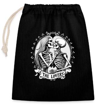Les amoureux : Conception de tarot squelette romantique sombre - Sac cadeau en coton avec cordon (25 x 30 cm) - noir - Devant