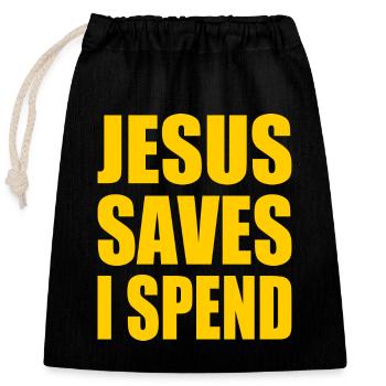 jesus saves i spend - Verschließbarer Geschenkbeutel aus Baumwolle (25x30cm) - Schwarz - Vorne