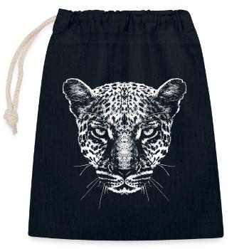 Leopard / Kopf / Grafik / Weiß - Verschließbarer Geschenkbeutel aus Baumwolle (25x30cm) - Navy - Vorne