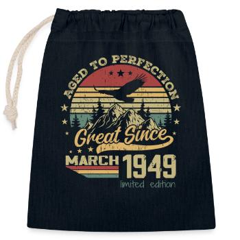 75 years old Aged to Perfection born in March 1949 - Closable cotton gift bag (25x30cm) - navy - Front