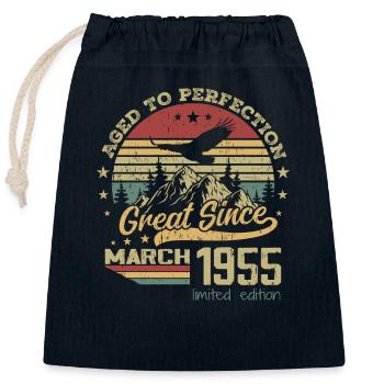 69 years old Aged to Perfection born in March 1955 - Closable cotton gift bag (25x30cm) - navy - Front