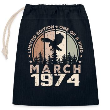Unvergleichlich seit März 1974, 50-jähriges Jubiläum - Verschließbarer Geschenkbeutel aus Baumwolle (25x30cm) - Navy - Vorne