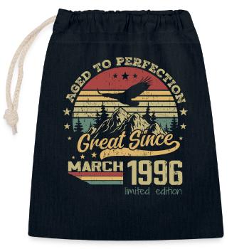 28 years old Aged to Perfection born in March 1996 - Closable cotton gift bag (25x30cm) - navy - Front