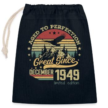 75 years old Aged to Perfection born: December 1949 - Closable cotton gift bag (25x30cm) - navy - Front