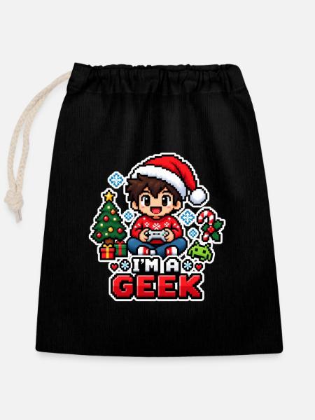 ICH BIN EIN GEEK - Gamer Noël - Verschließbarer Geschenkbeutel aus Baumwolle (25x30cm) - Schwarz