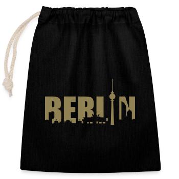 Berliner Skyline Design Silhouette Fernsehturm - Verschließbarer Geschenkbeutel aus Baumwolle (25x30cm) - Schwarz - Vorne