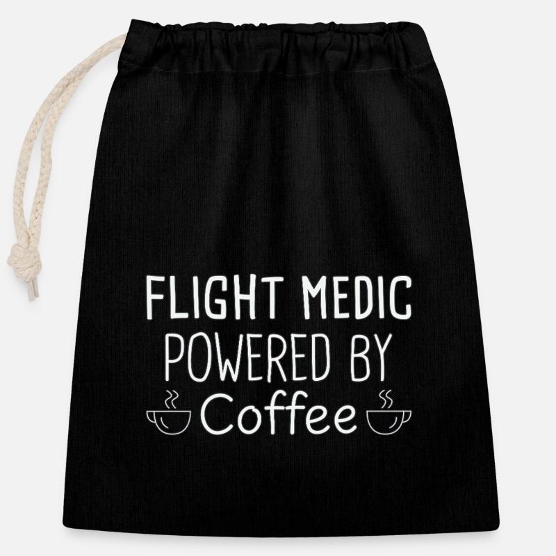 Flight Medic powered by Coffee air rescue - Closable cotton gift bag (25x30cm) - black