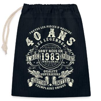 40 ans - anniversaire 1983 - Sac cadeau en coton avec cordon (25 x 30 cm) - bleu marine - Devant