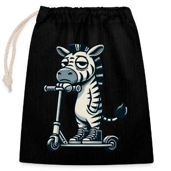 Zebra Scooter Kickroller Funny Comic - Closable cotton gift bag (25x30cm) - black - Front