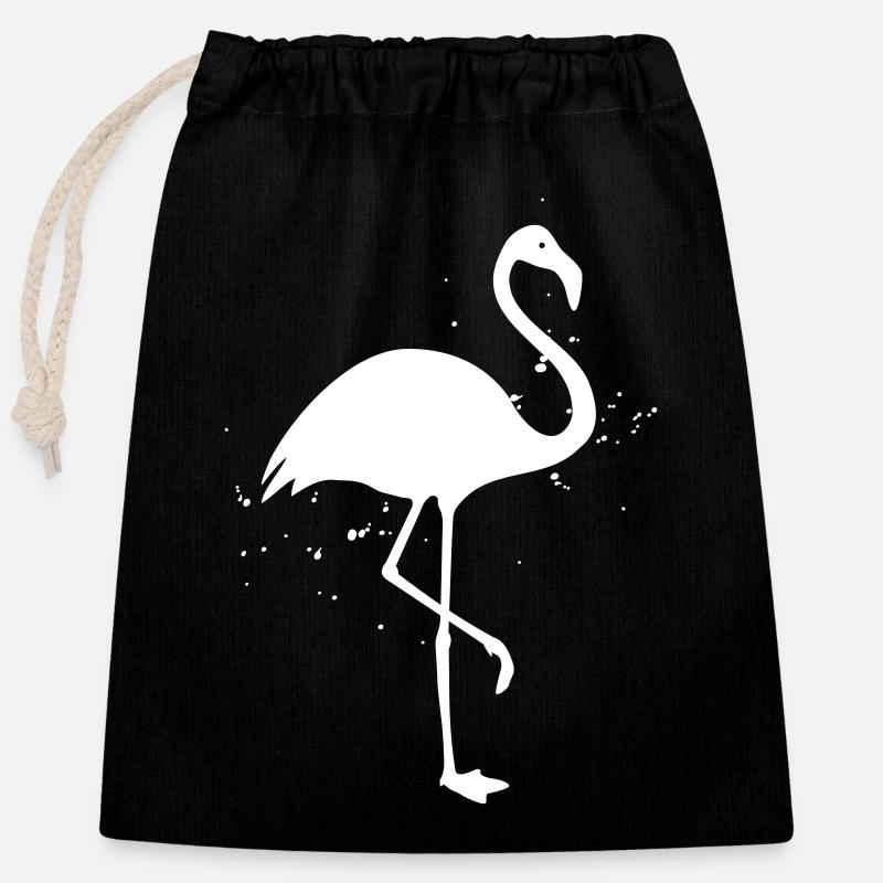 Flamingo silhouette joyeuse été soleil plage - Sac cadeau en coton avec cordon (25 x 30 cm) - noir