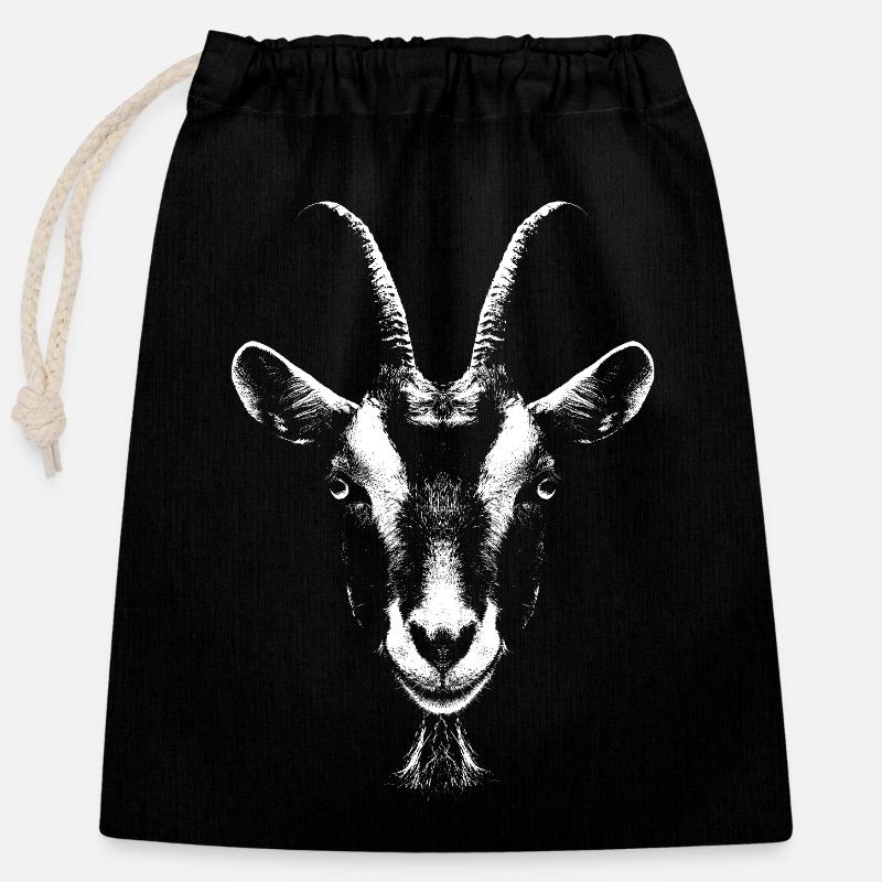 Chèvre / Chèvre / Portrait / Tête - Sac cadeau en coton avec cordon (25 x 30 cm) - noir