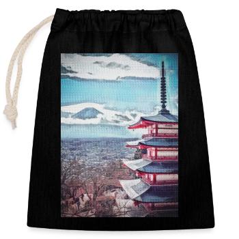 Vintage Arakurayama Sengen Park Japanese Painting - Sac cadeau en coton avec cordon (25 x 30 cm) - noir - Devant