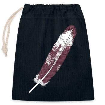 Large feather brown-white hand-drawn (white-tailed eagle) - Closable cotton gift bag (25x30cm) - navy - Front