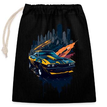 Voiture de sport classique - Sac cadeau en coton avec cordon (25 x 30 cm) - noir - Devant