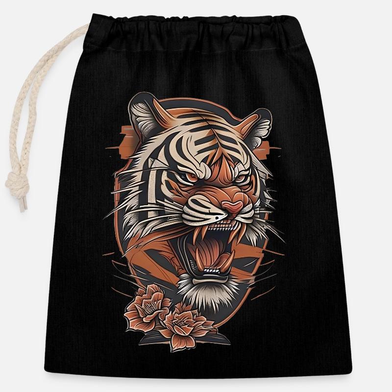 tiger japanese tattoo - Closable cotton gift bag (25x30cm) - black