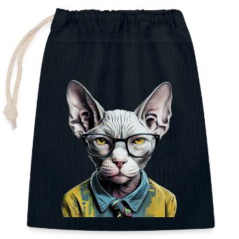 Hipster cat Ziggy - Closable cotton gift bag (25x30cm) - navy - Front
