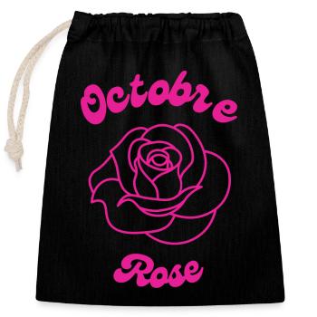 Octobre Rose, dites le avec une fleur - Sac cadeau en coton avec cordon (25 x 30 cm) - noir - Devant