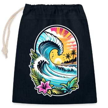 Surfen Strand Palme Sonnenschein Urlaub - Verschließbarer Geschenkbeutel aus Baumwolle (25x30cm) - Navy - Vorne