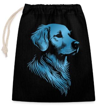 Golden Retriever Zeichnung Kopf blau - Verschließbarer Geschenkbeutel aus Baumwolle (25x30cm) - Schwarz - Vorne