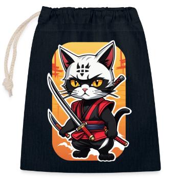 Ninja Cat - Samurai Kitten - Closable cotton gift bag (25x30cm) - navy - Front