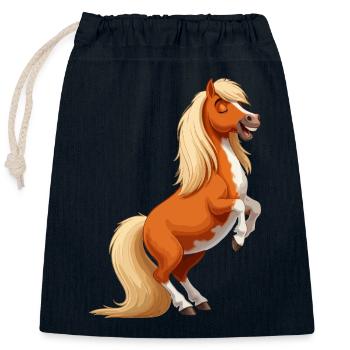 Un poney Shetland se cabre - Sac cadeau en coton avec cordon (25 x 30 cm) - bleu marine - Devant