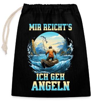 Pêche Pêcheur Bateau Eau Poisson Nature Montagnes - Sac cadeau en coton avec cordon (25 x 30 cm) - noir - Devant