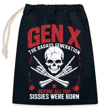 Gen X The Badass Generation Skull Design - Verschließbarer Geschenkbeutel aus Baumwolle (25x30cm) - Navy - Vorne
