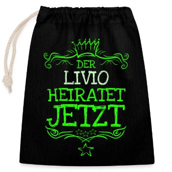 Livio - Verschließbarer Geschenkbeutel aus Baumwolle (25x30cm) - Schwarz - Vorne