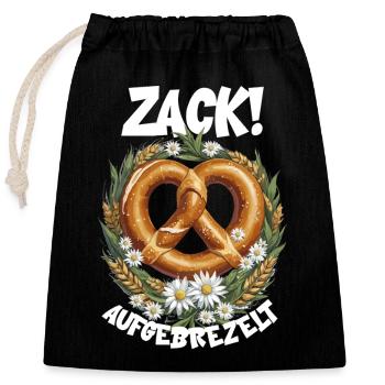 Brezel Zack aufgebrezelt Dirndlersatz Volksfest - Verschließbarer Geschenkbeutel aus Baumwolle (25x30cm) - Schwarz - Vorne