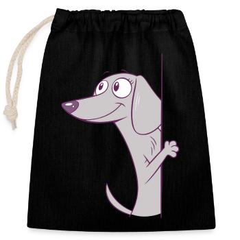 Chiot teckel drôle qui regarde, amoureux des chiots - Sac cadeau en coton avec cordon (25 x 30 cm) - noir - Devant