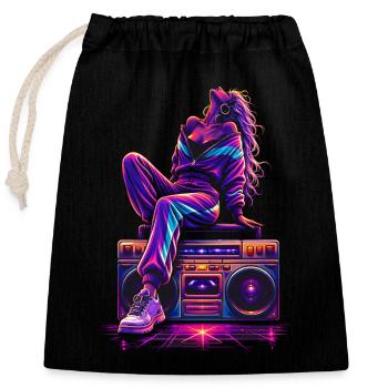 lässige Frau auf der Boombox im 80er Stil - Verschließbarer Geschenkbeutel aus Baumwolle (25x30cm) - Schwarz - Vorne