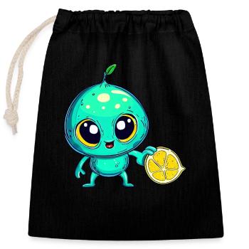Alien Fruchtzauber: Süße Limone aus dem All - Verschließbarer Geschenkbeutel aus Baumwolle (25x30cm) - Schwarz - Vorne