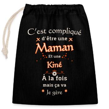 Maman Et Kiné - Sac cadeau en coton avec cordon (25 x 30 cm) - noir - Devant